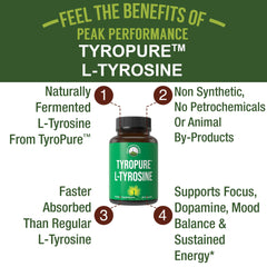 TyroPure bottle close-up highlighting fermented, vegan-friendly formula.
