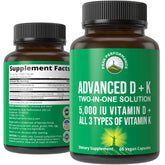 Peak Performance Vitamin D 5000IU bottle front view supporting bone health and immune function.