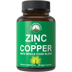 Peak Performance zinc with copper capsules bottle for daily immune support.