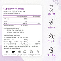 Peakhealth collagen scoop dispensing powder for easy beverage mixing.