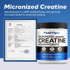 PeakVigor Organics creatine serving scoop included for precise 5 g dosing