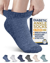 Pembrook Ankle Diabetic Socks in blue provide moisture-wicking comfort for daily wear