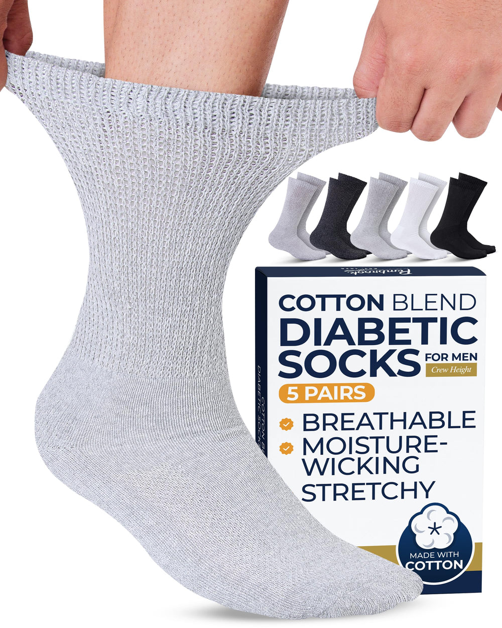 Pembrook cotton diabetic socks for men in a five-pack with ultra-soft comfort