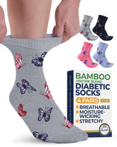 Pembrook diabetic socks with a butterfly pattern in black, providing all-day comfort.
