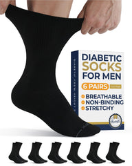 Pembrook diabetic socks for men, black crew style, designed for all-day comfort.