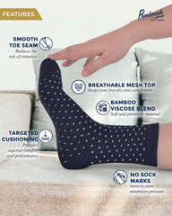 Pembrook wide-top diabetic socks on leg emphasizing gentle support for circulation.
