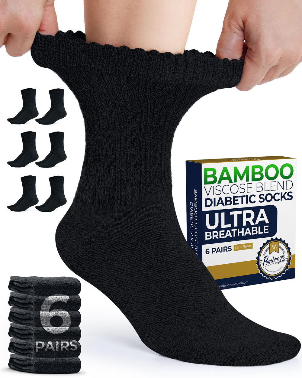 Pembrook Diabetic Socks for Women, front view, bamboo viscose fabric keeps feet cool and dry