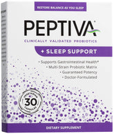 Peptiva bottle shows digestive probiotic formula for daily support.