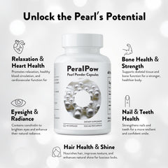 Peralpow bottle label emphasizing sustainably sourced calcium and amino acids.