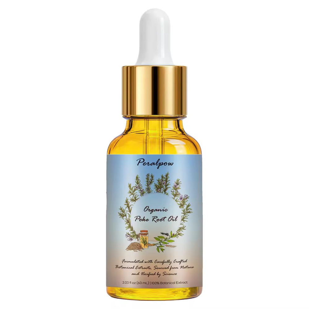 Peralpow poke-root infused castor oil bottle for deep tissue comfort and easy daily use.