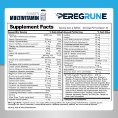 PEREGRUNE Runner Multivitamin label close-up highlighting B vitamins.