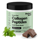 Perfect Keto Collagen Mint Chocolate tub closeup for a keto protein boost.