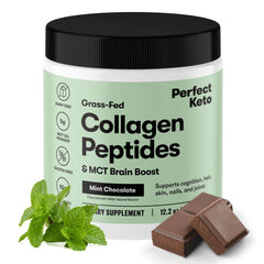Perfect Keto Collagen Mint Chocolate tub closeup for a keto protein boost.