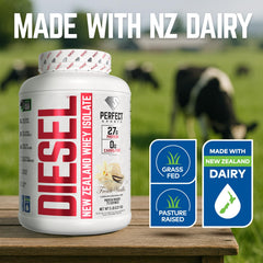 Diesel whey scoop illustrating convenient, accurate protein dosing.