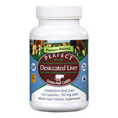 Perfect Supplements desiccated liver bottle for daily energy support.