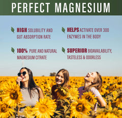 Bottle image of Perfect Supplements magnesium citrate powder highlighting non GMO formula