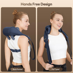 Hands-free design lets you relax while massaging shoulders.