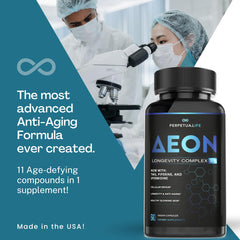 Close-up of AEON capsules showing smooth texture and travel-friendly packaging.