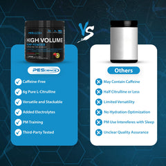 PEScience High Volume ingredient panel featuring L-citrulline and arginine nitrate