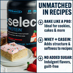 PEScience Select Protein bottle with label indicating gluten-free and keto-friendly features.