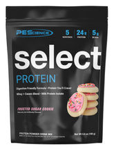 PEScience Select Protein scoop shows the whey and casein blend for daily training needs.