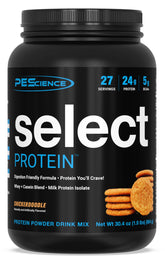 PEScience Select Snickerdoodle front tub showcasing clean protein blend