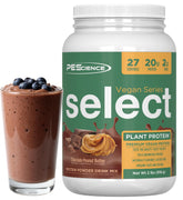 PEScience Select Vegan protein powder pouch showing Chocolate Peanut Butter flavor for plant-based protein boost