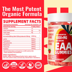 Pets Purest EAA Gummies ingredients chart highlights all nine EAAs and BCAAs
