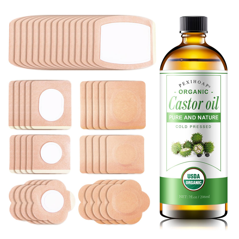 Pexihoap castor oil patch set bottle with organic oil for skin care and everyday use