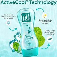 pH Care Intimate Wash Cold Wind pour demonstrates easy, gentle application for sensitive skin.