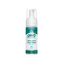 pH-D boric foam wash bottle pouring for gentle daily external cleansing.