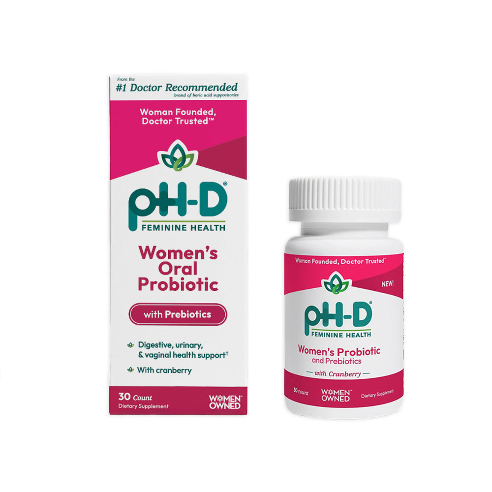 pH-D Feminine Health Support bottle front view, signaling daily wellness potential