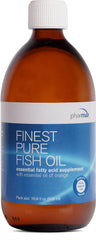 Pharmax Finest Pure Fish Oil orange bottle highlights citrus aroma and daily omega-3 support.