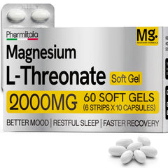 Pharmlitalia Magnesium L-Threonate softgels bottle for daily brain support.