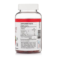 Close-up of Pharmvista Pomegranate Fiber Gummies label showing allergen-free promise.