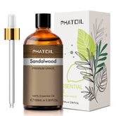 PHATOIL Sandalwood Essential Oil bottle showcases long-lasting fragrance for diffusers.