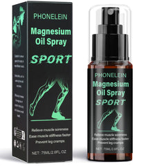 Phonelein magnesium spray bottle shows Dead Sea magnesium for fast relief.