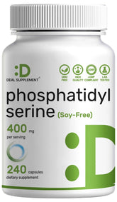 Phosphatidylserine supplement bottle front with 240 capsules for focus and memory