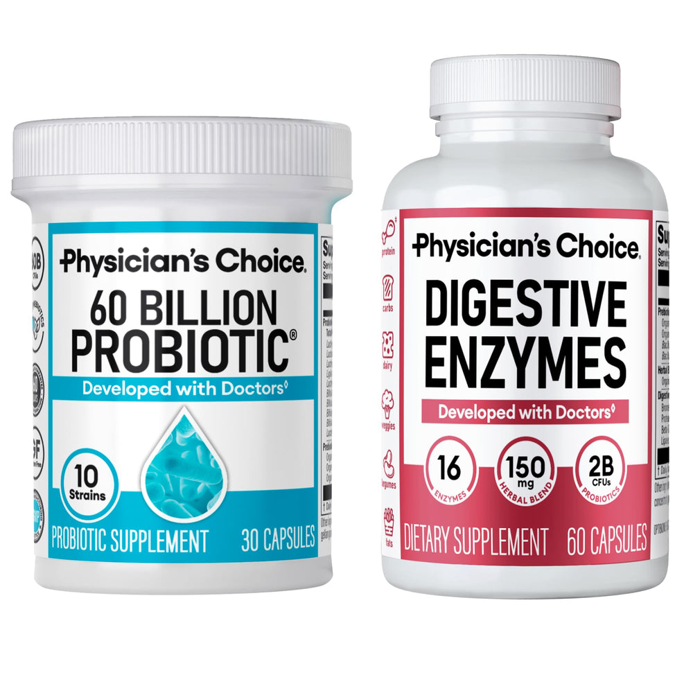 Physician's CHOICE Advanced Gut Health Bundle probiotic bottle front view supports gut balance.