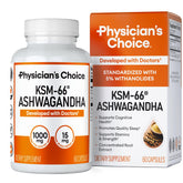 Physician's CHOICE KSM-66 bottle close-up, 1000 mg strength for daily stress support
