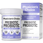 Physician's CHOICE prebiotic-probiotic bottle front view highlighting bottle design and intent.