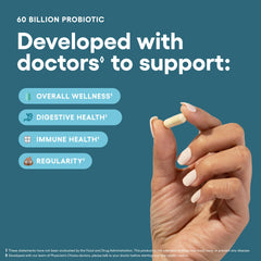 Physician's CHOICE Probiotics capsules close-up, showing acid-resistant coating for better gut survival.