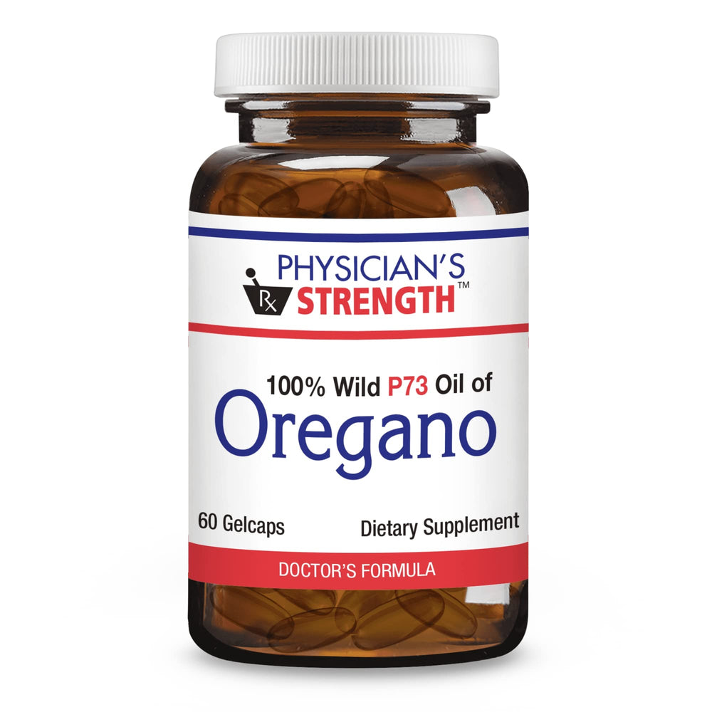 Physician's Strength Wild Oregano Gels bottle showing convenient daily capsules for wellness.