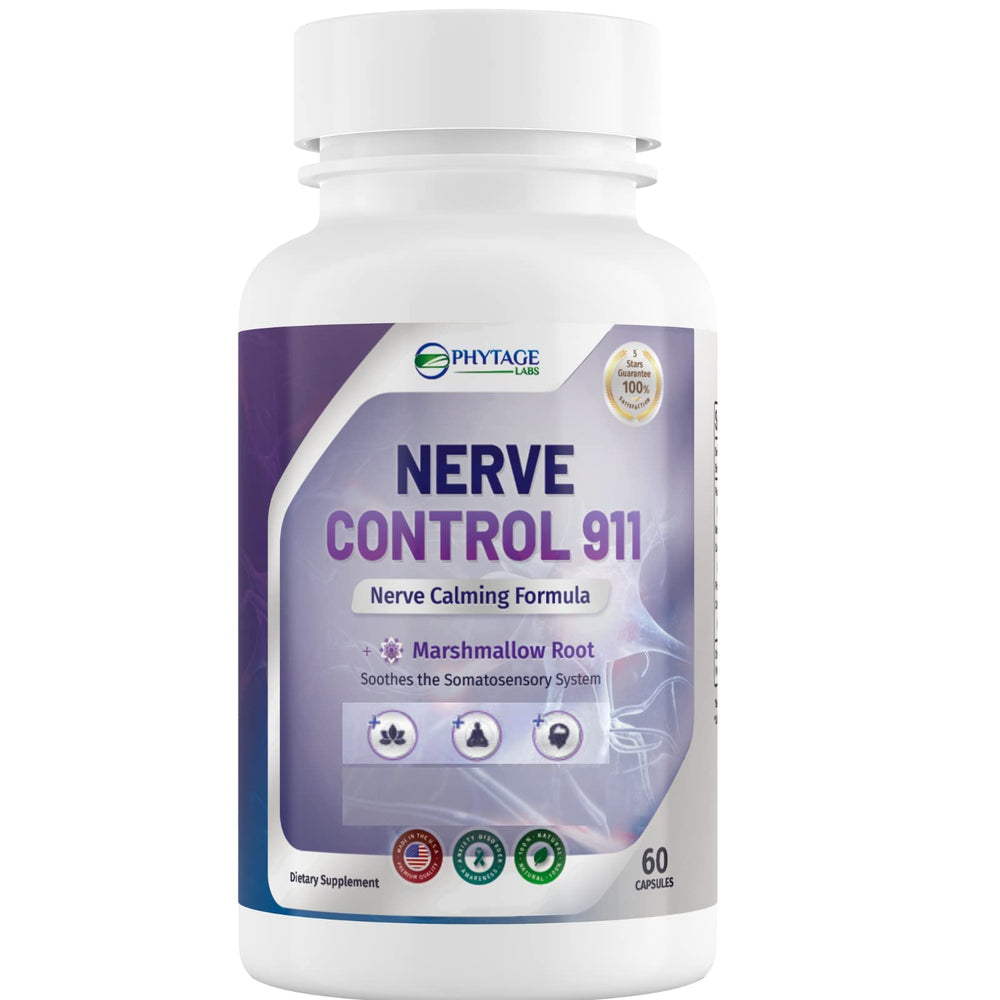 Phytage Labs Nerve Control 911 bottle shown for daily nerve support and routine use.
