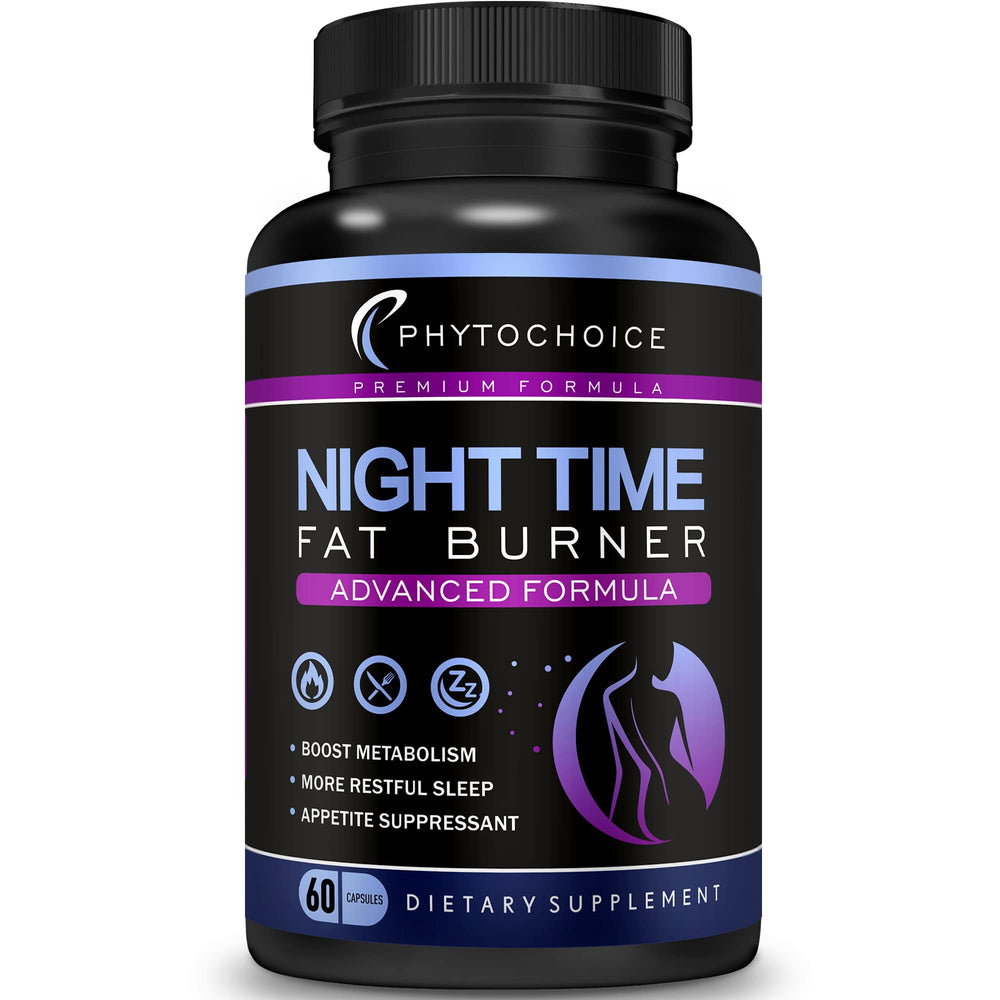 PHYTOCHOICE Night Time Fat Burner bottle on nightstand ready for bedtime routine and potential metabolism support