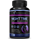 PHYTOCHOICE Night Time Fat Burner bottle on nightstand ready for bedtime routine and potential metabolism support