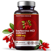 PHYTOCHOICE Pure Berberine HCl 1200mg bottle showcasing potency for daily support