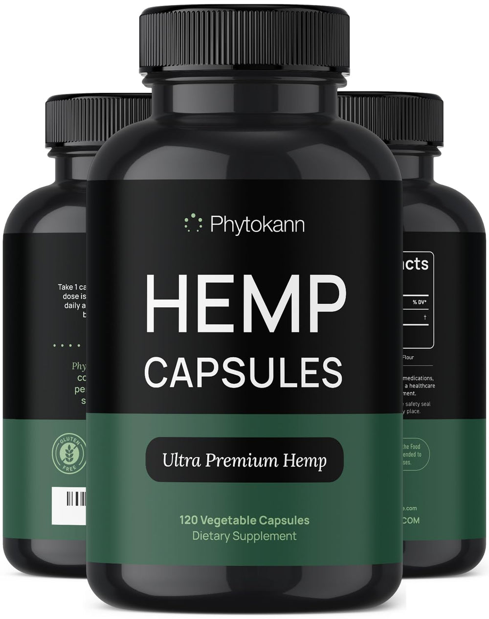 Phytokann hemp oil capsules bottle on a wood surface suggesting daily calm and wellness