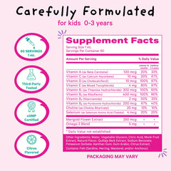 Pink Stork Drops added to food or milk for simple administration.