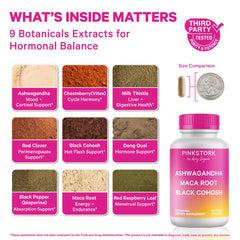 Pink Stork capsules on white background, plant-based formula for mood and energy support.